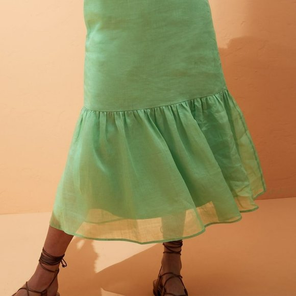 Banana Republic Ramie Halter Midi Dress Green Sz XS - Picture 3 of 8